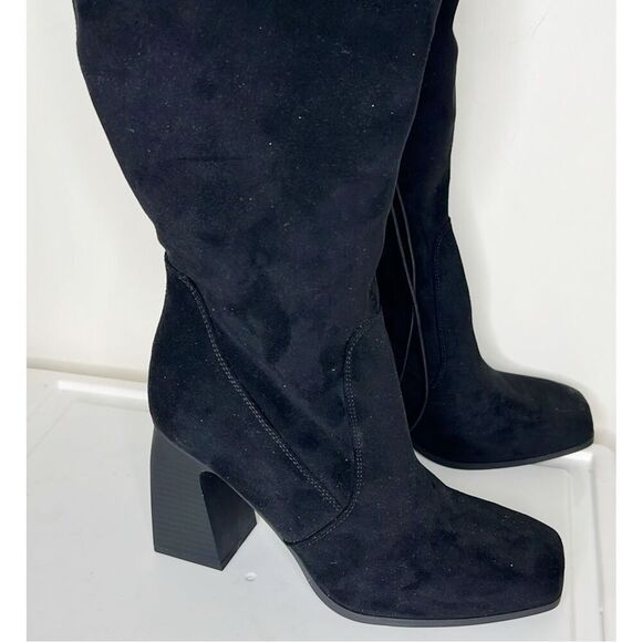 Forever 21 Wide Fit Suede Over The Knee Boots Black Size 7 New - Picture 6 of 9
